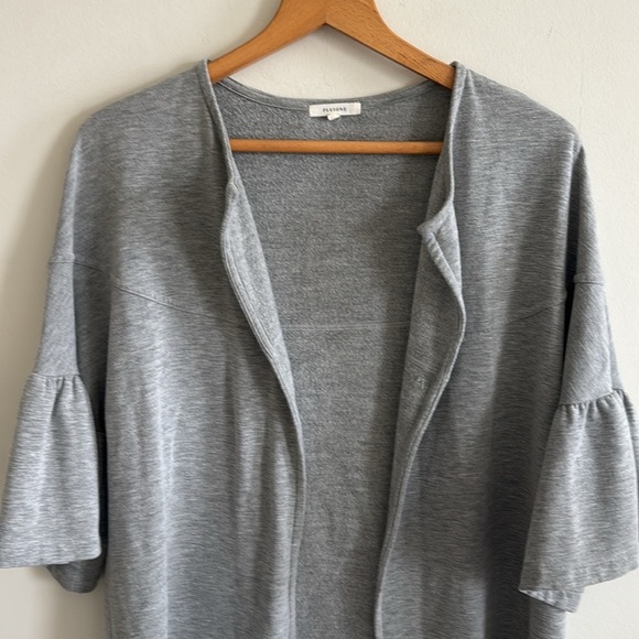 Pleione gray open front ruffled sleeve knit cardigan top size small - Picture 2 of 5